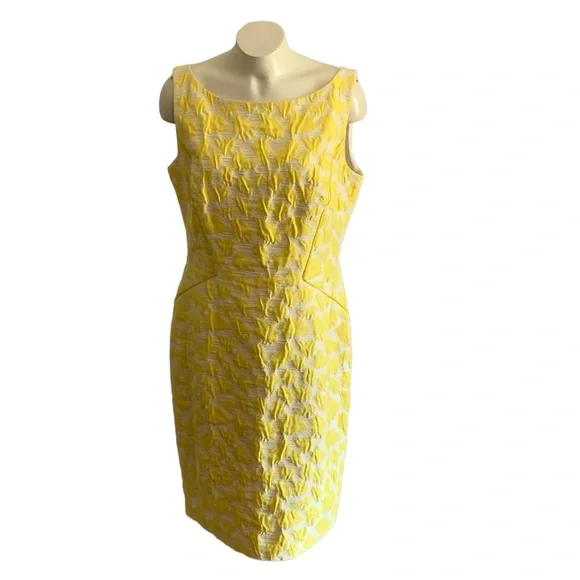 Lafayette 148 Sleeveless Dress in Yellow and White Size 12 Stunning Pattern - Picture 1 of 9